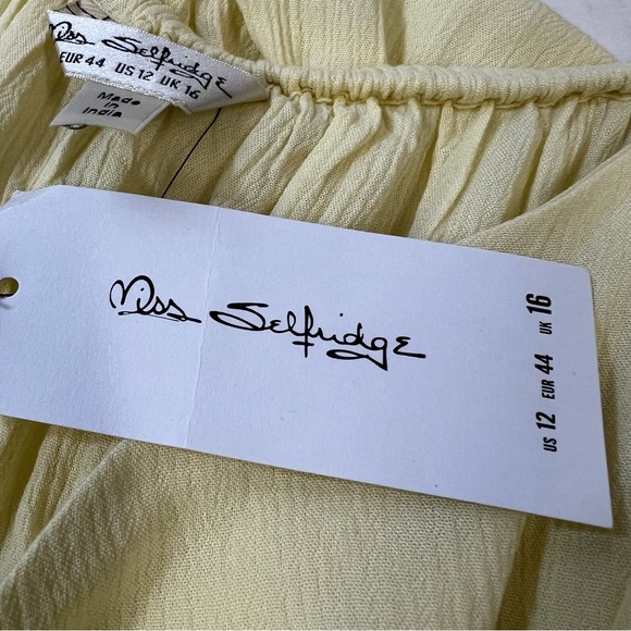 Miss Selfridge Yellow Tie Front Gauzey Flutter Sleeve Top SZ 12 - Picture 5 of 10